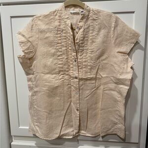 Toto n Ko Women's Cream 100% Linen Button-Up Top size M